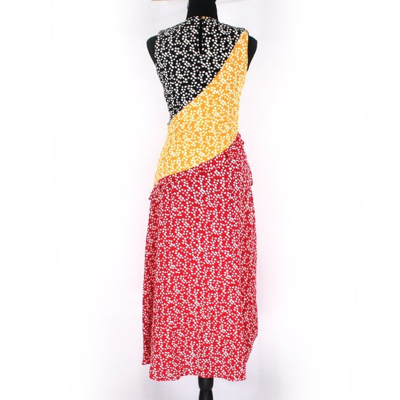 SALONI Agnes Multicolor Silk Crepe Dress 4 Tiered Ruffle Sleeveless Midi Small - Picture 7 of 9